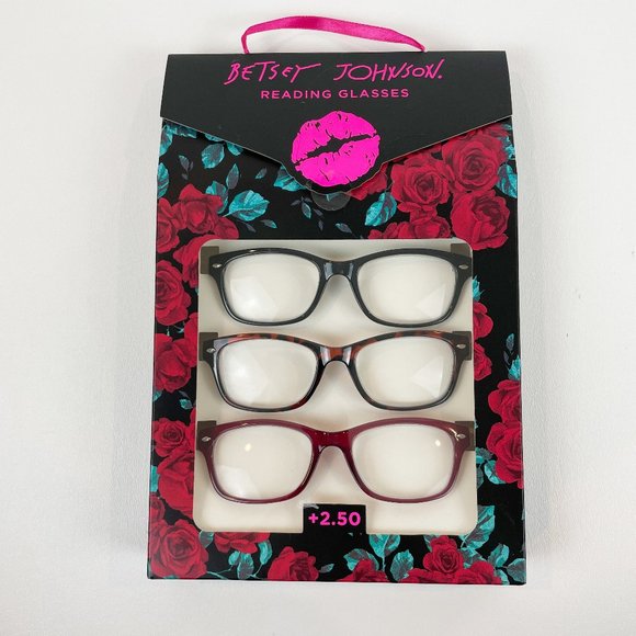 Betsey Johnson +2.50 Reading Glasses Wine Tortoise, Tortoise, Black - Picture 1 of 3